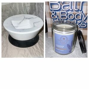 Bath & Body Works Marble Foaming Soap Holder + Lavender Vanilla Candle NEW